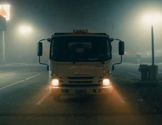 truck at night with fog headlights