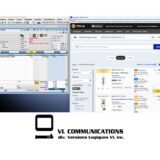 A split-screen screenshot demonstrating the integration between AB Magique shop management software and the NAPA PROLink parts catalog. The left side shows a repair estimate for a 2015 Volkswagen Jetta, while the right side shows the NAPA PROLink interface searching for fuel filters. The VL Communications logo is featured at the bottom.