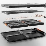 Exploded view diagram of an electric vehicle (EV) battery pack highlighting the internal modules, wiring, and casing. These critical EV battery components illustrate the assembly process that often relies on parts sourced from China.